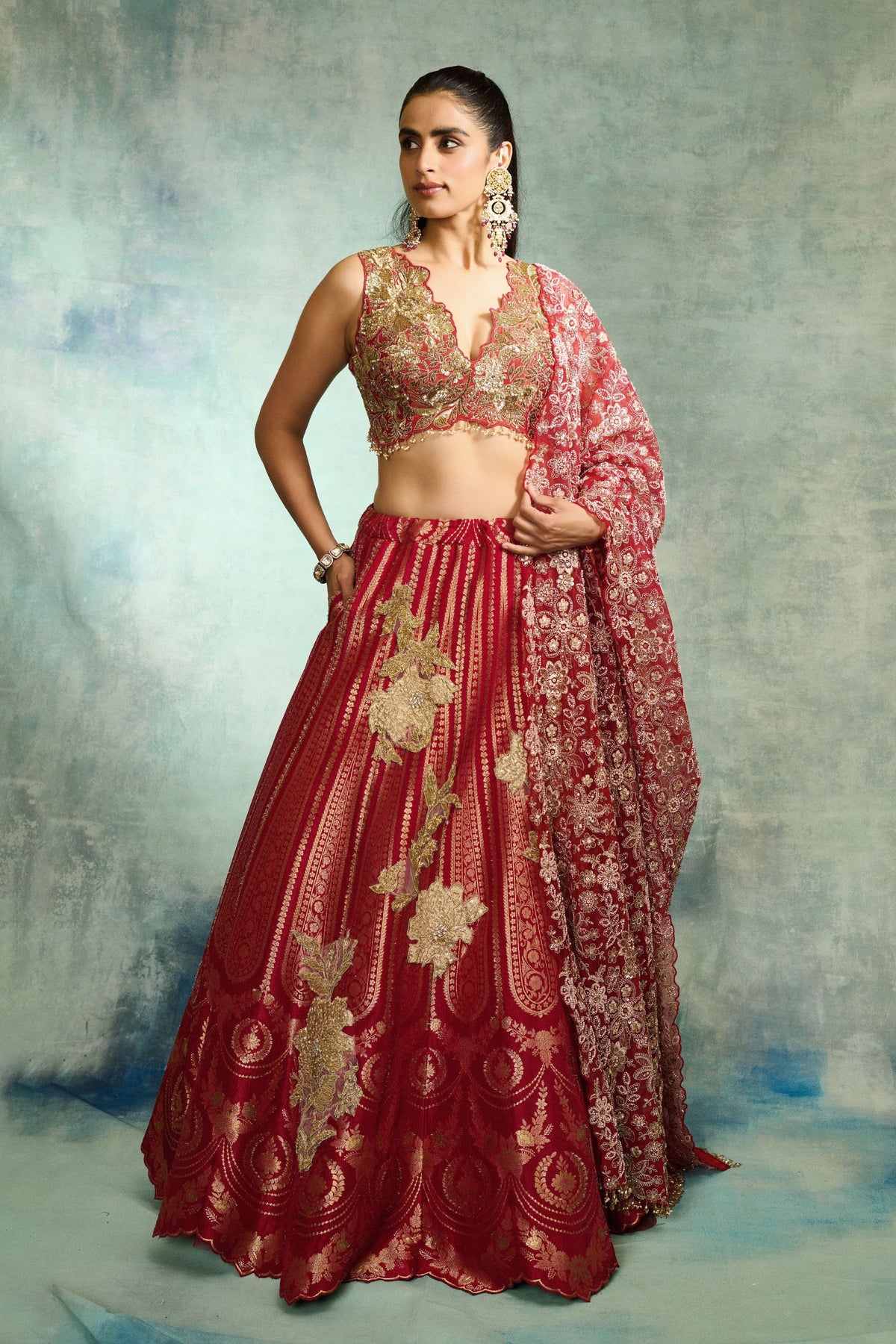 Rose Regal Brocade Lehenga Set