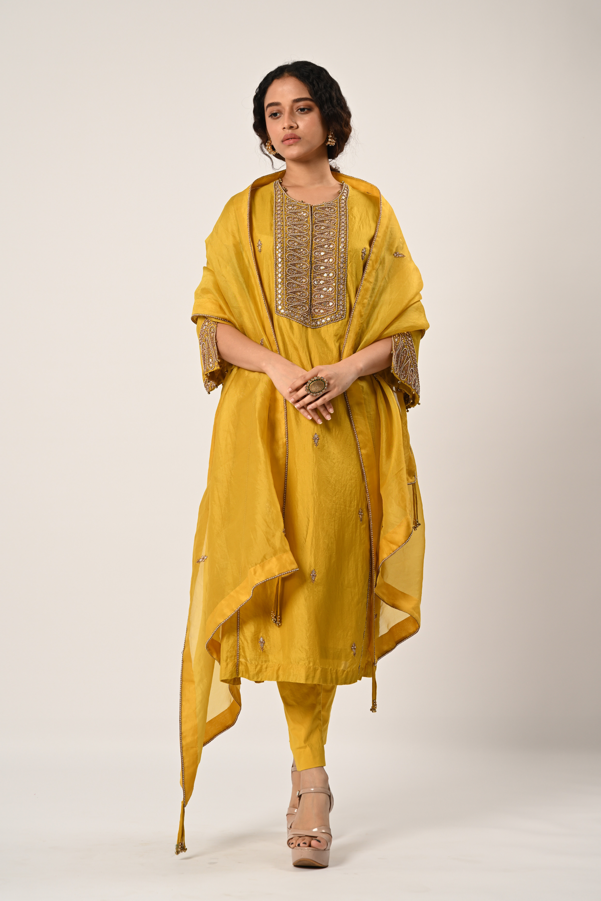 Yellow Princess Cut Kurta Set