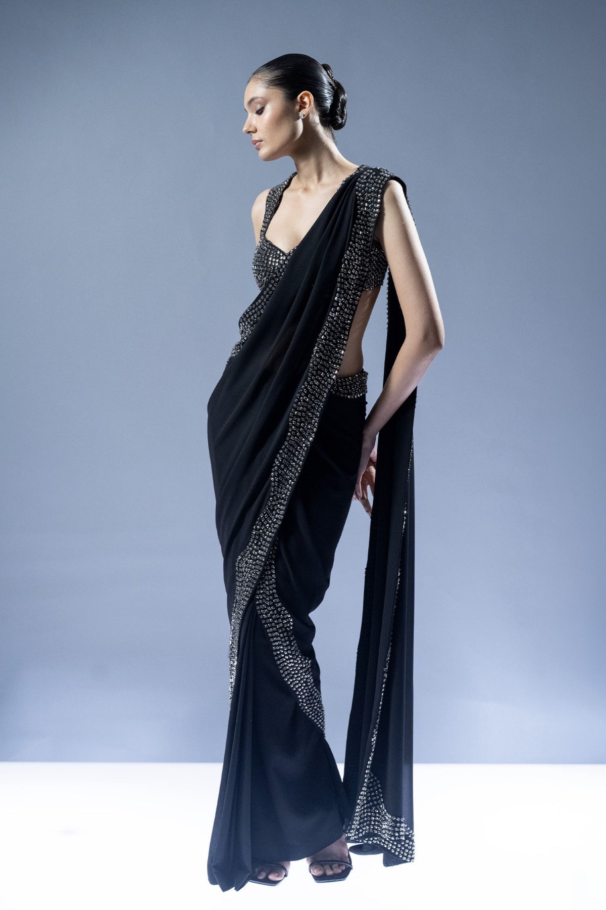 Midnight Crystal Drape Saree