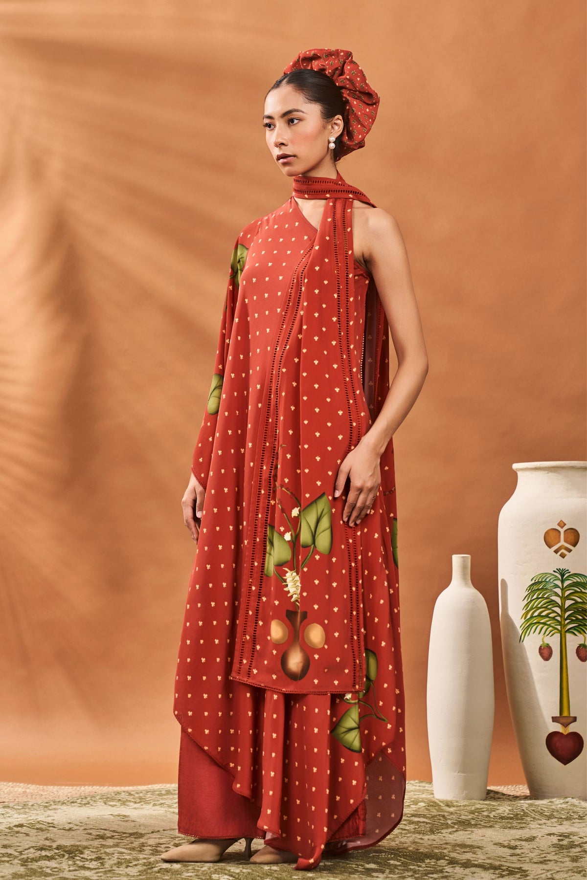 Red One Shoulder Tunic Set