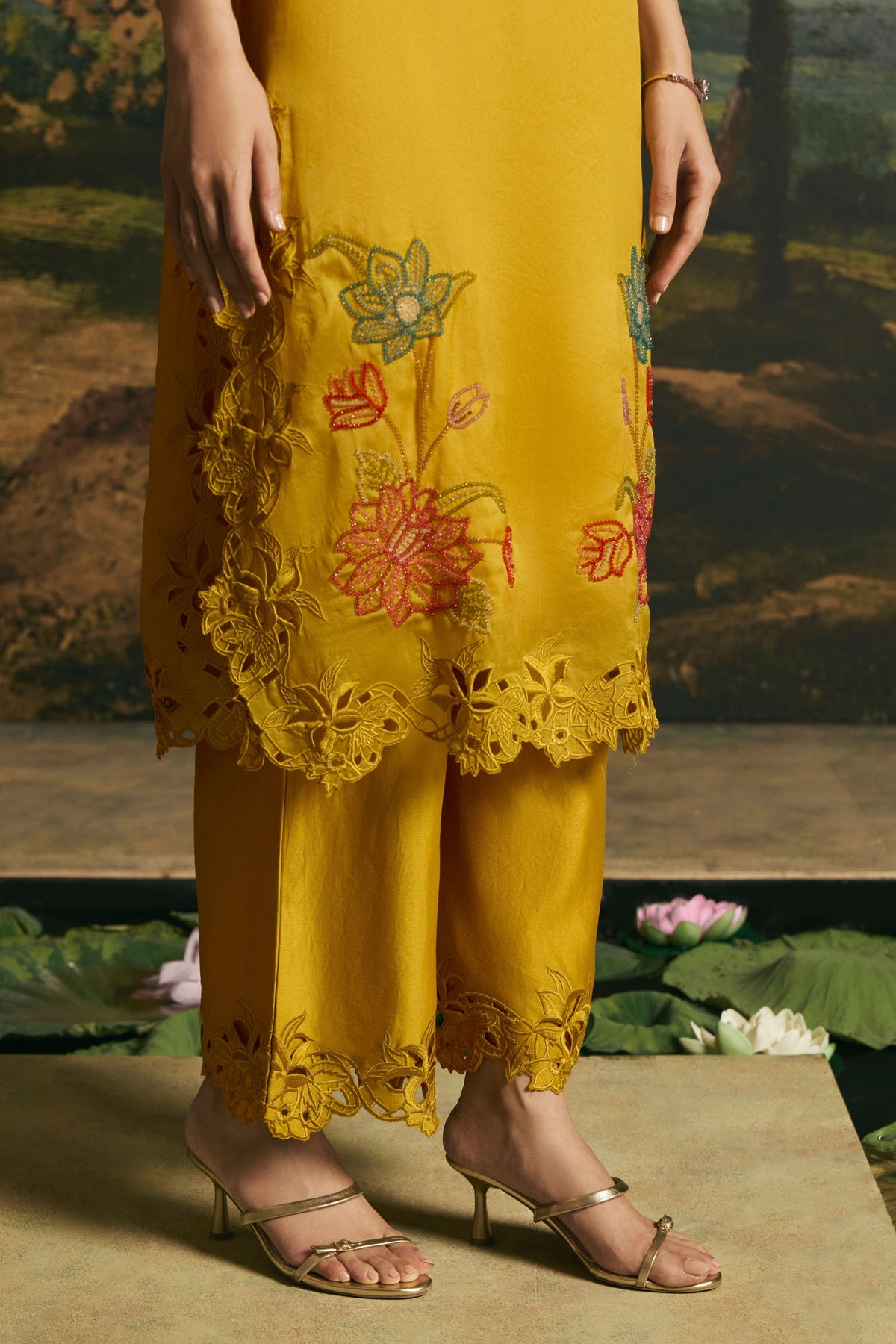 Amber Yellow Silk Kurta Set