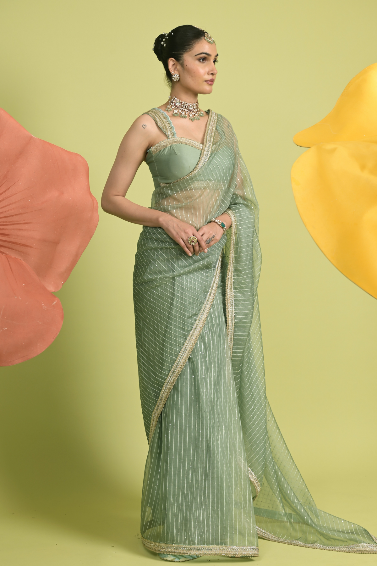 Matcha Melody Saree Set