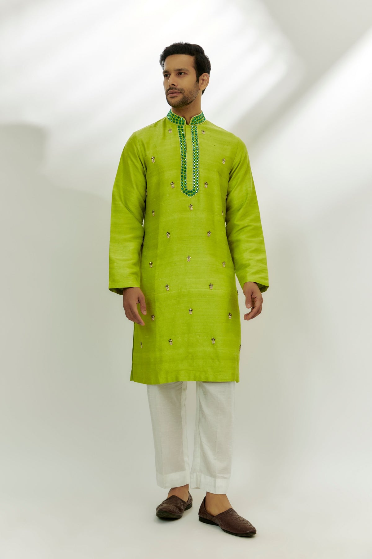 Lime Green Raw Silk Kurta