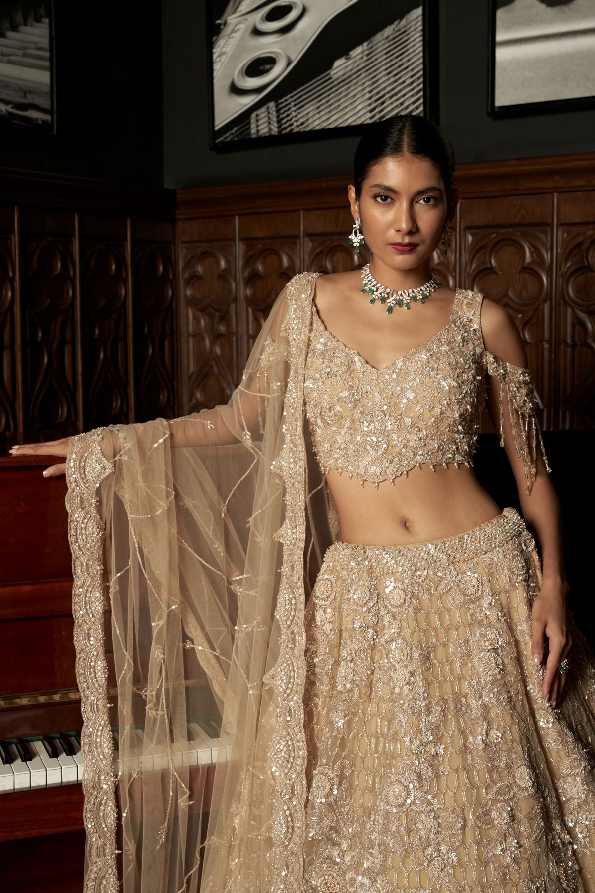 Beige 3d Lehenga Set