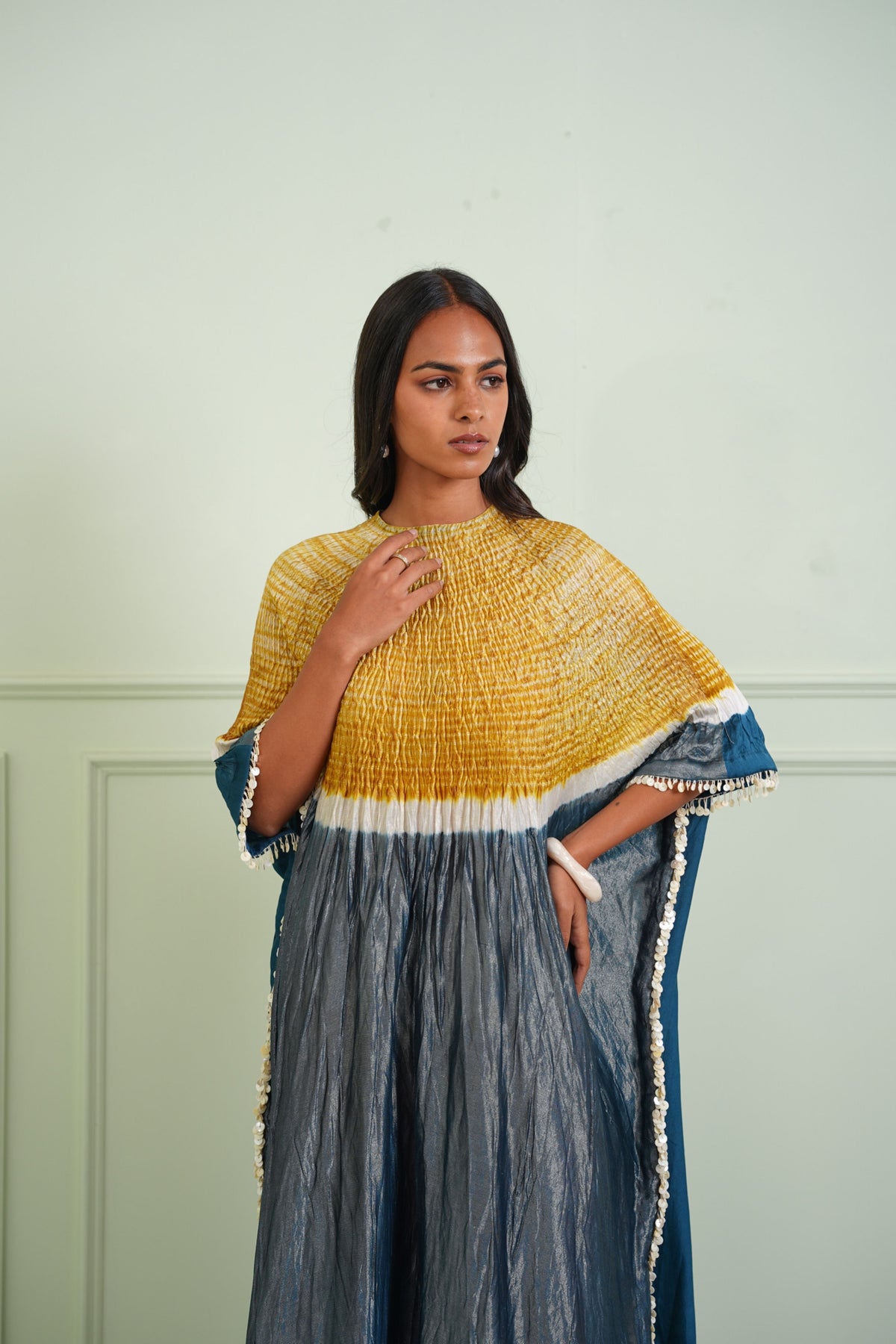 Teal Shibori Tissue Kaftan