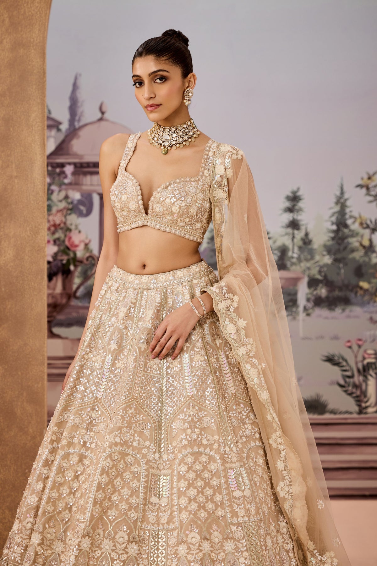 Ald Cream Copper Lehenga Set