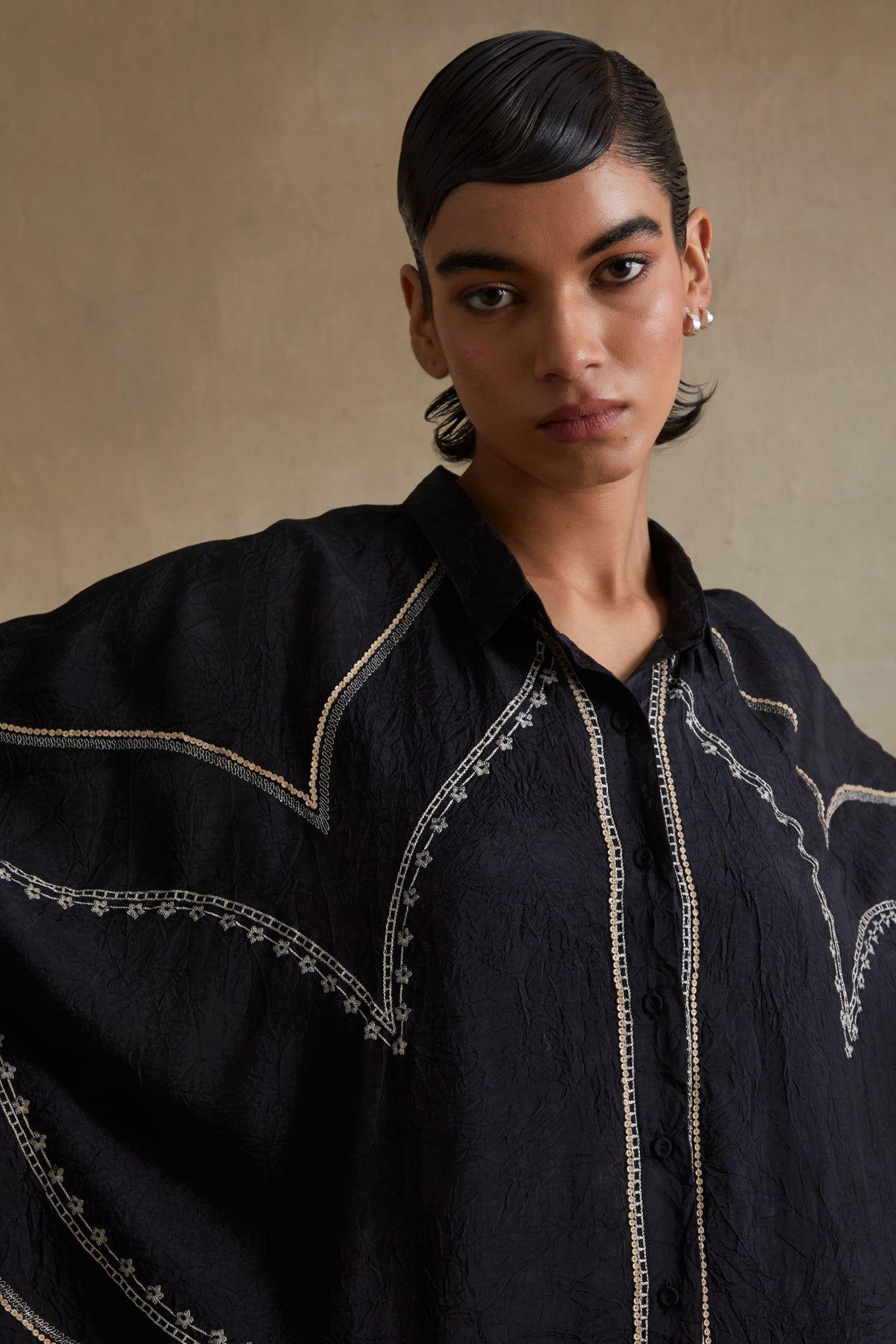 Black Stylized Embroidered Kaftan Set