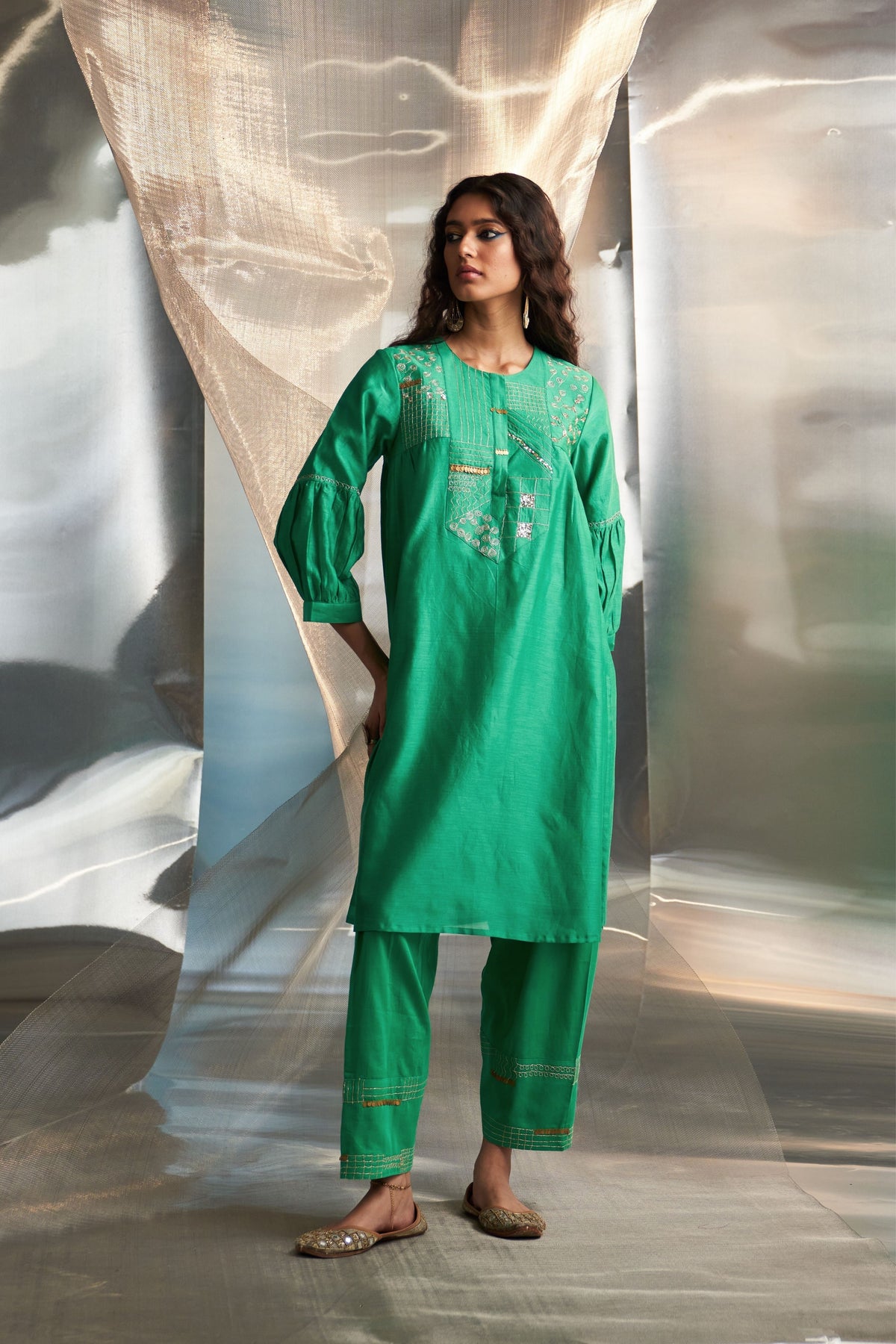 Green Kurta With Heavy Booti Set