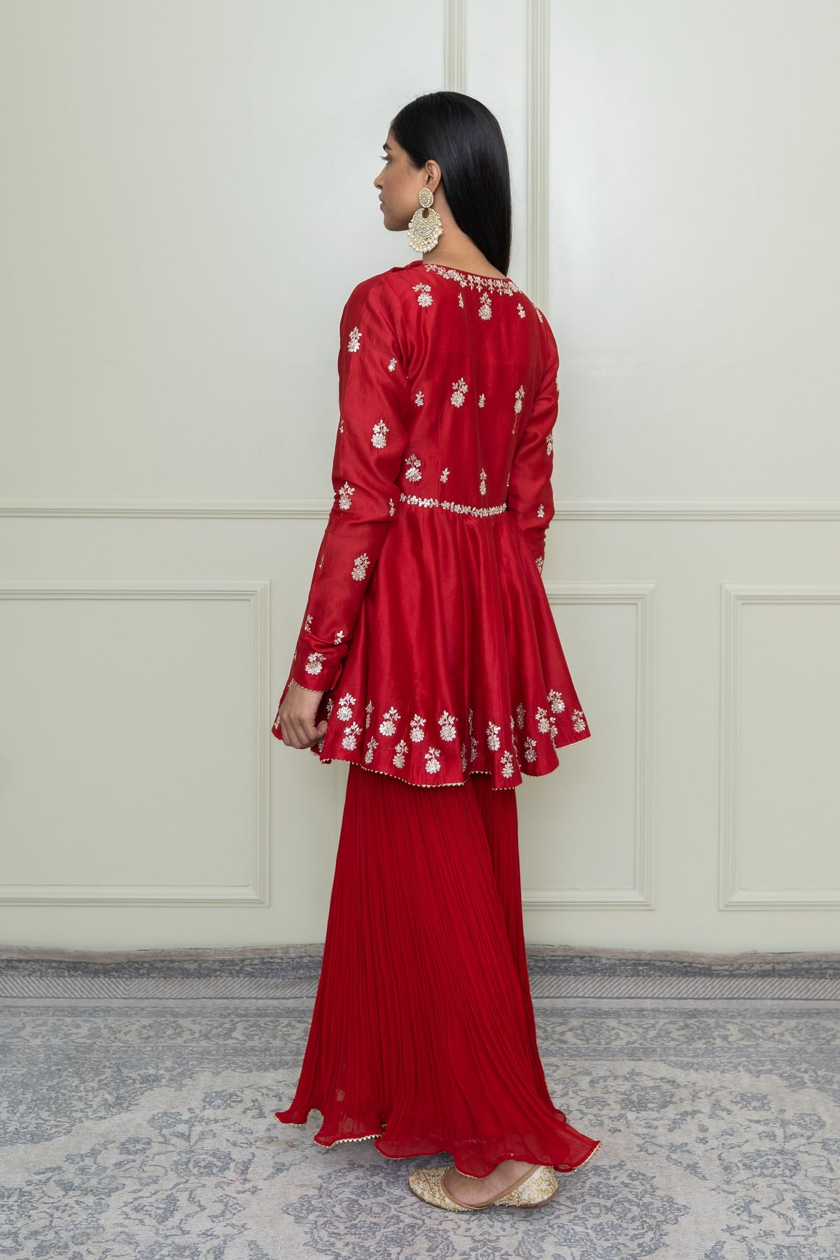 Scarlet red kurta with gharara set