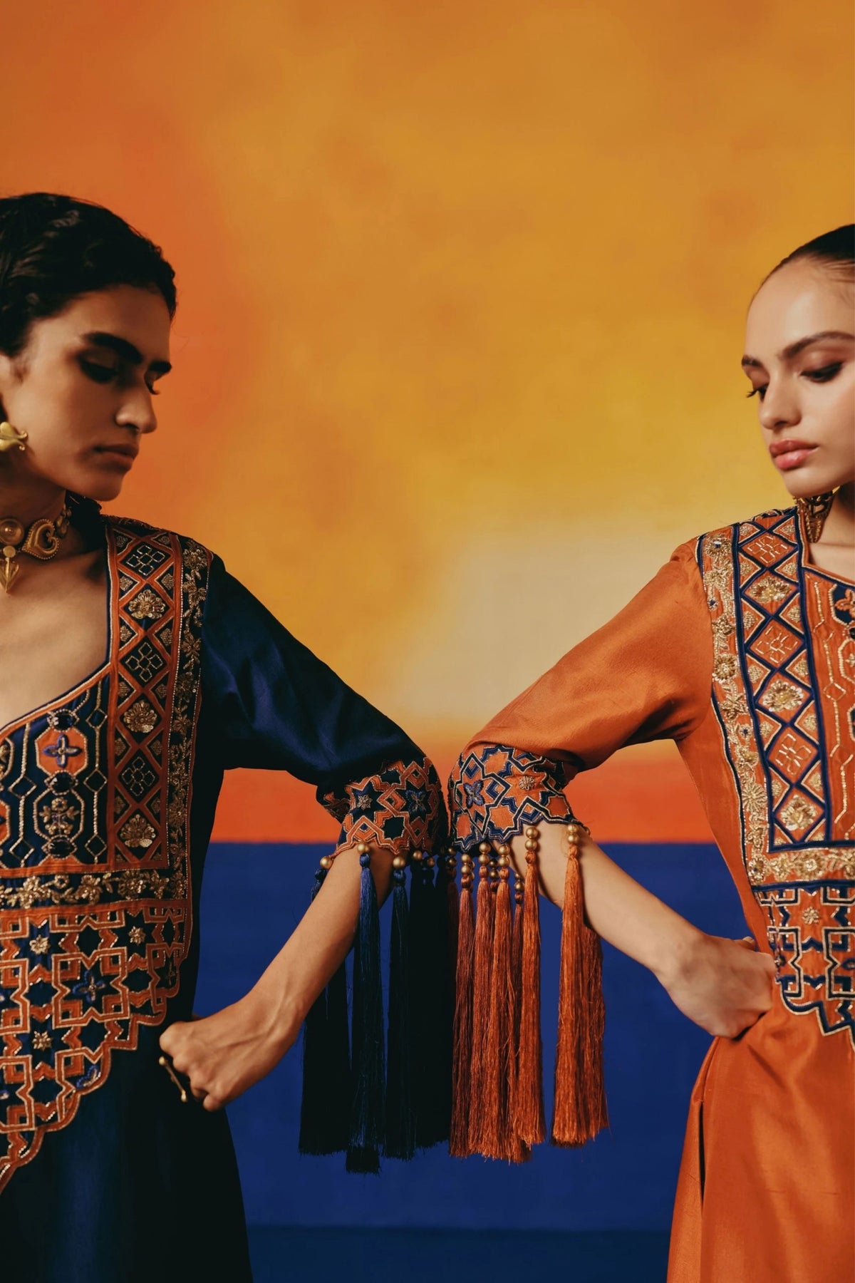 Navy Jaal Long Kurta Set