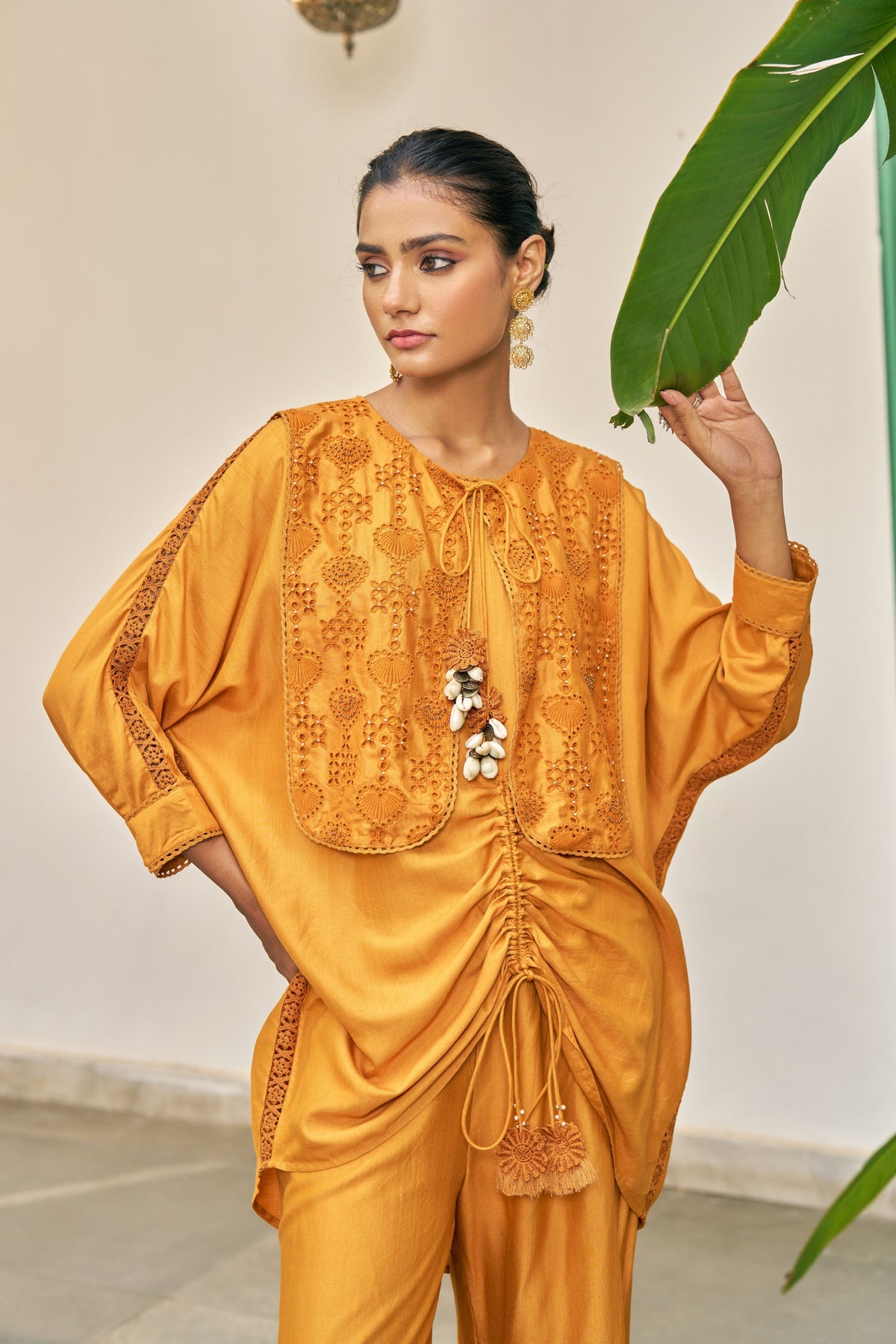 Ochre Embroidered Gilet Set