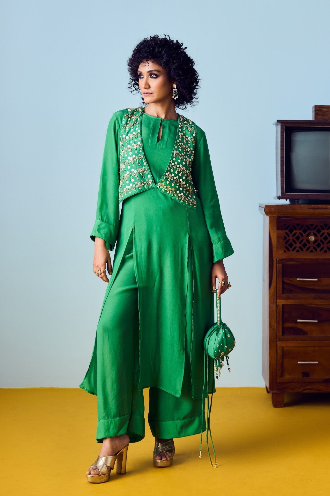 Tora Green Kurta Set - Prahnaaya - Elahe