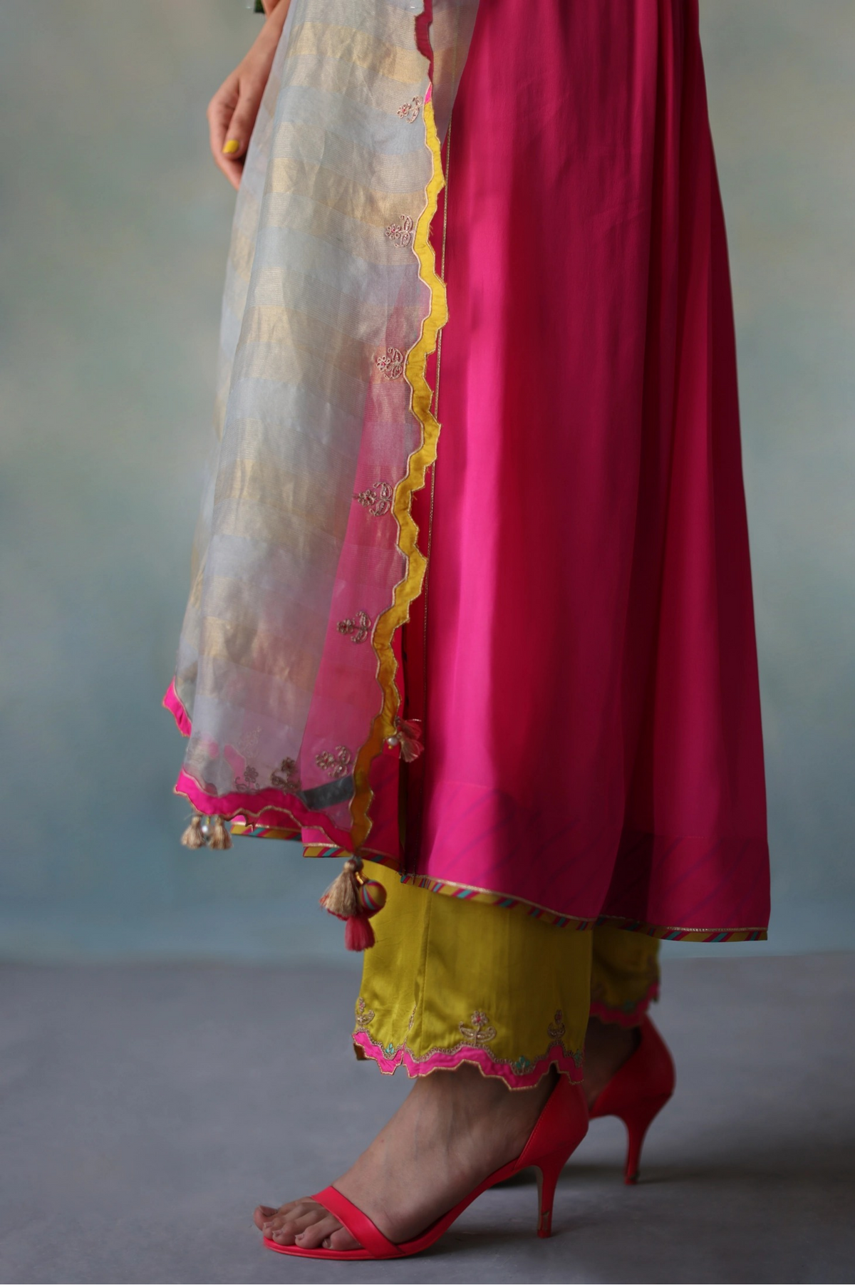 Gul Hot Pink Bell Sleeve Crepe Kurta Set