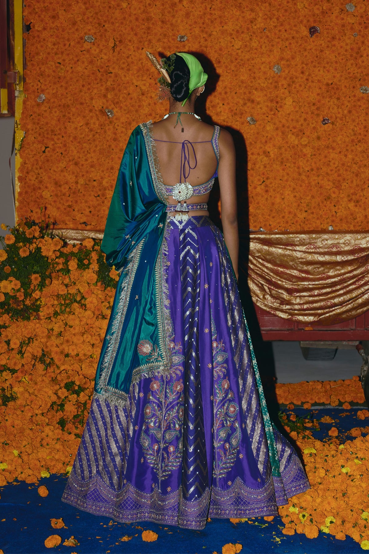 Panelled Purple Lehenga Set