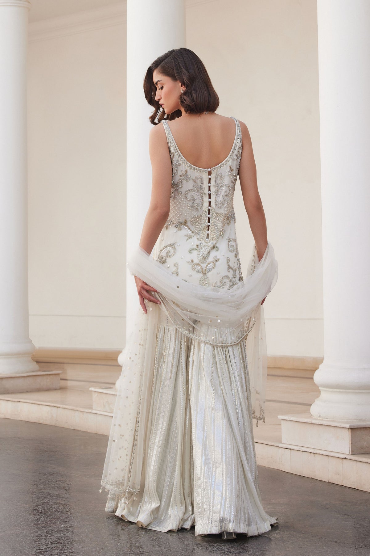 Pearl White Kurta Sharara Set