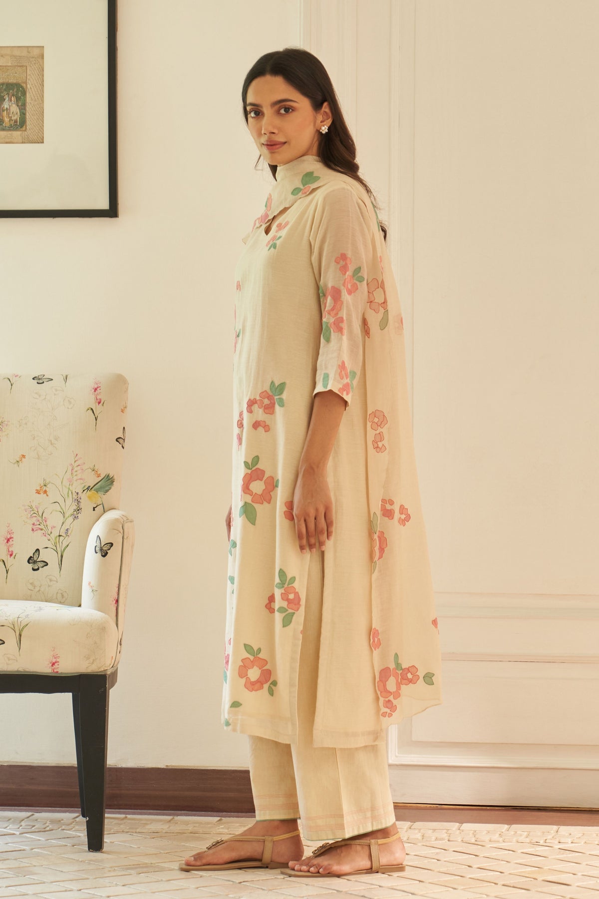 Ecru Applique Kurta Set