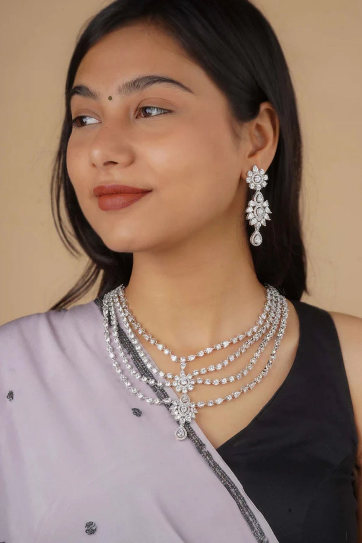 White Faux Diamond Necklace Set