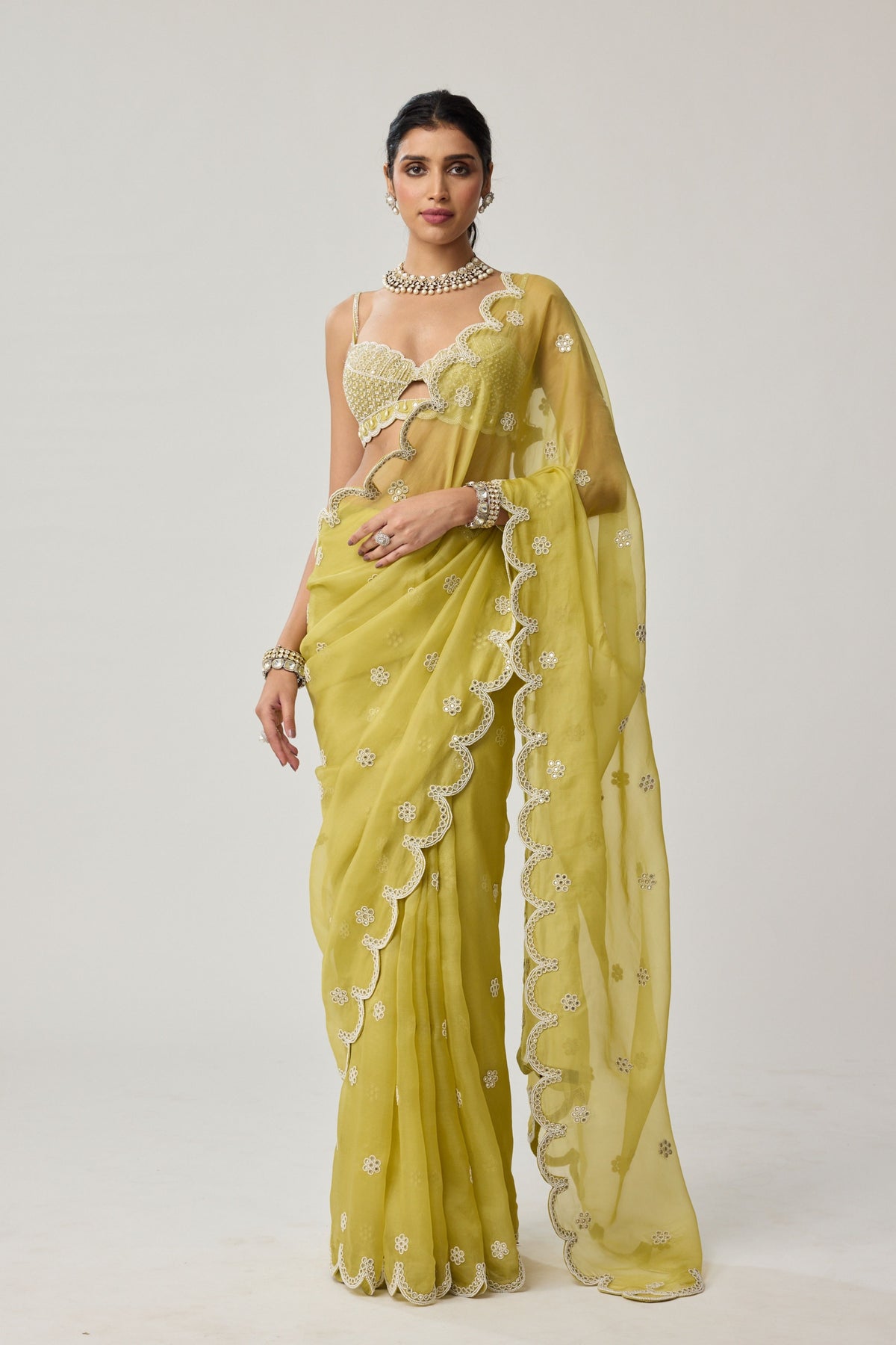 Fern Green Organza Saree Set