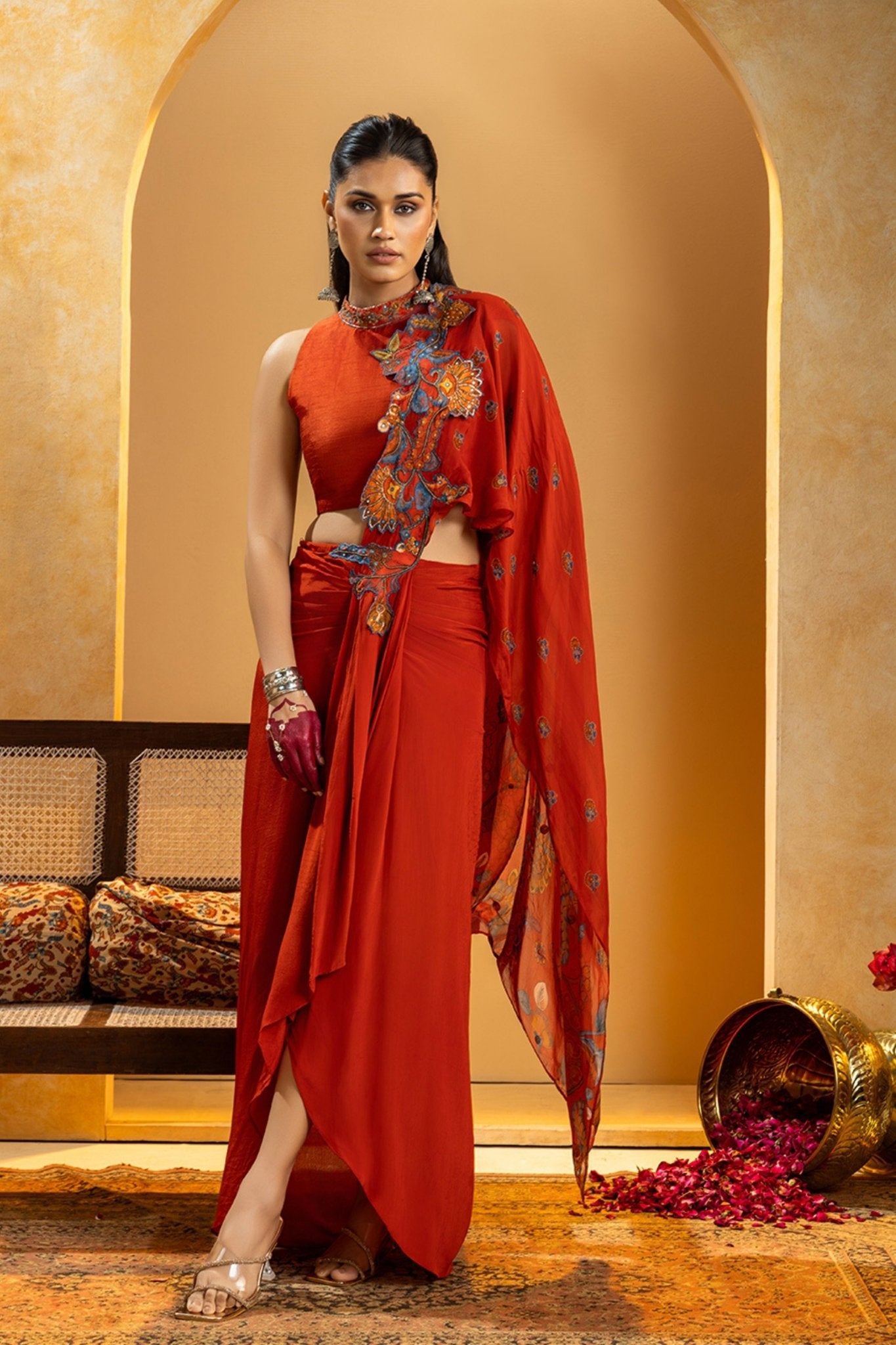 Rangtara Applique Pre - Stitched Saree Set - Sougat Paul - Elahe