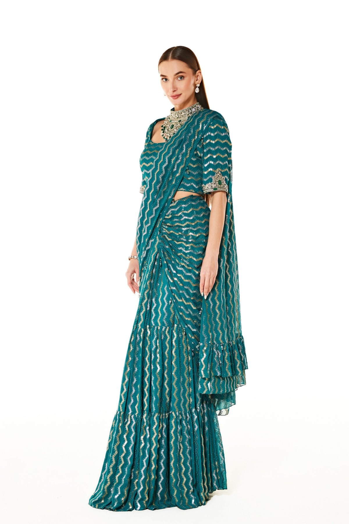 Green Sairaa Embroidered Saree Set