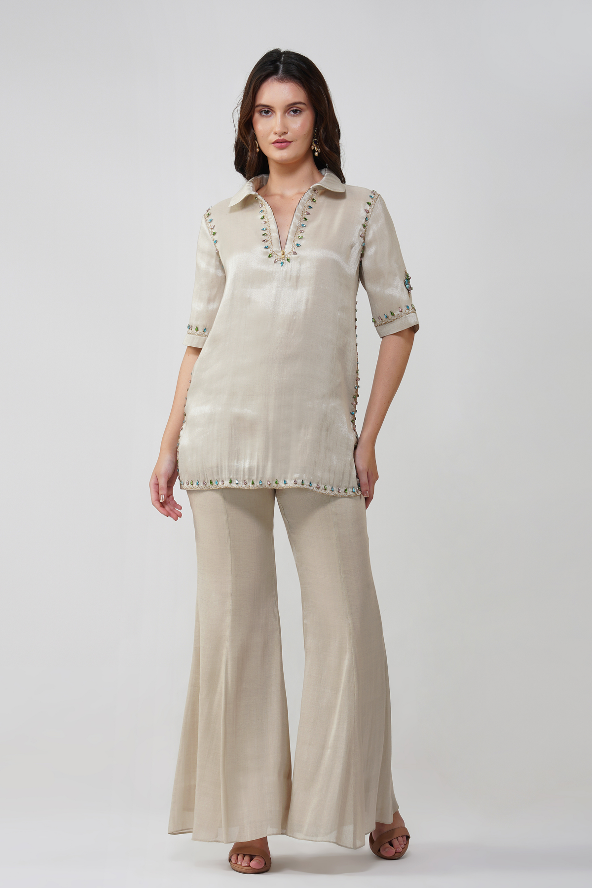 Crystal Leaf Zipped Tunic Set