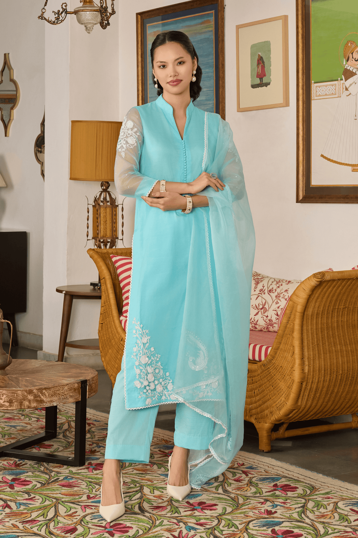 Blue Embroidered Kurta Set