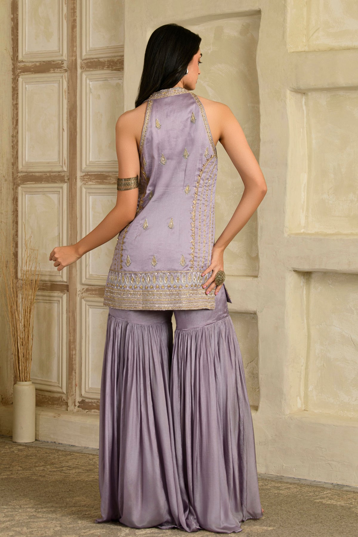 Zeba Halter Kurta Set in Tarangi Lilac