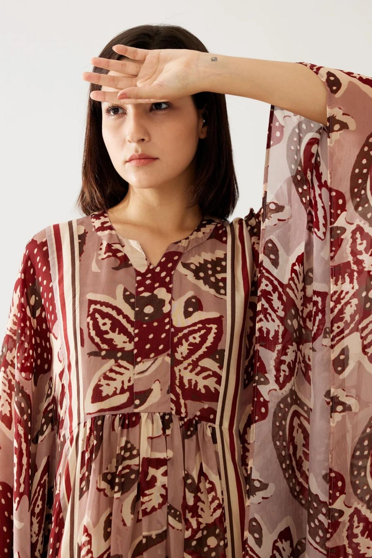 Red And Peach Floral Kaftan