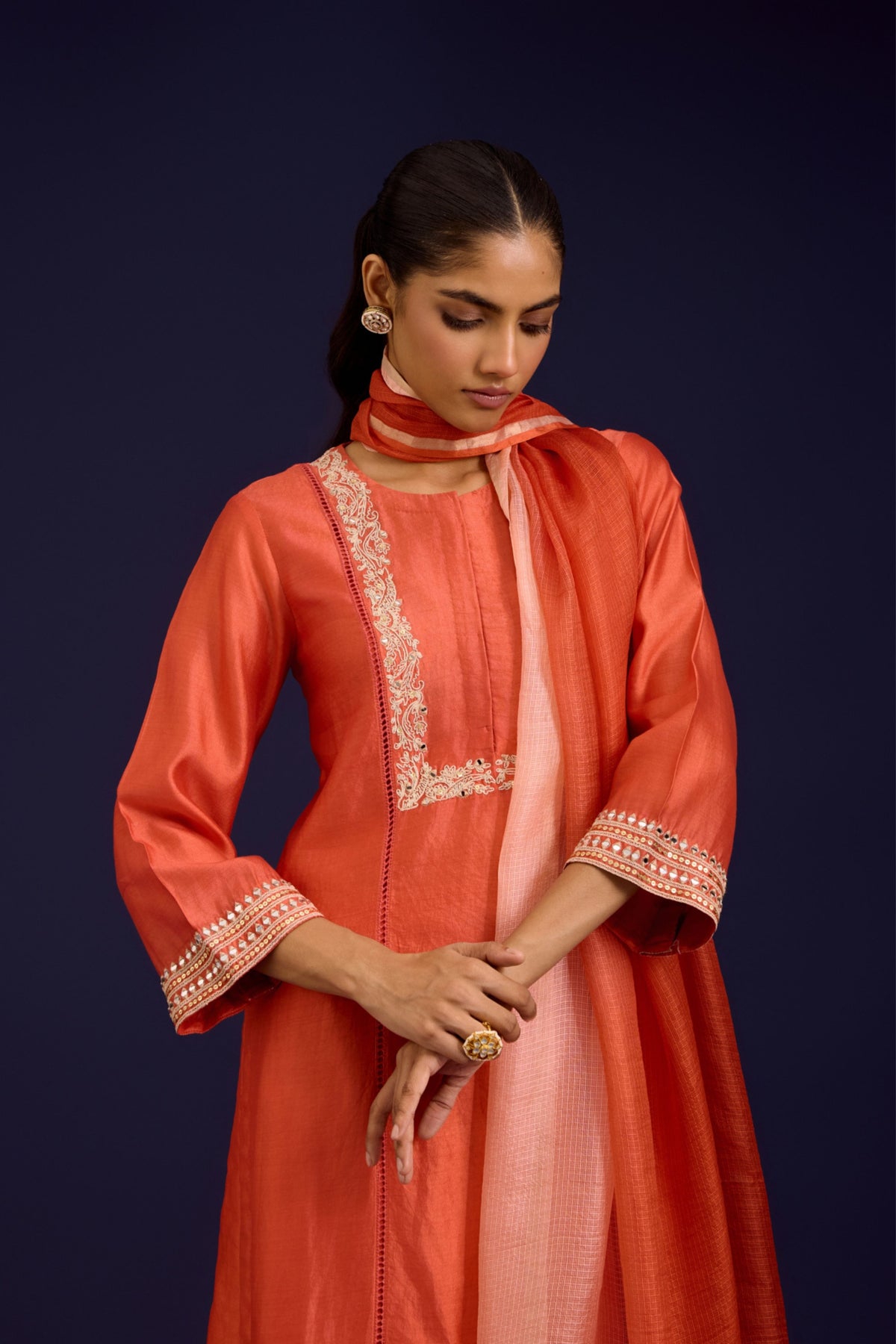 Orange Chinniya Kurta Set