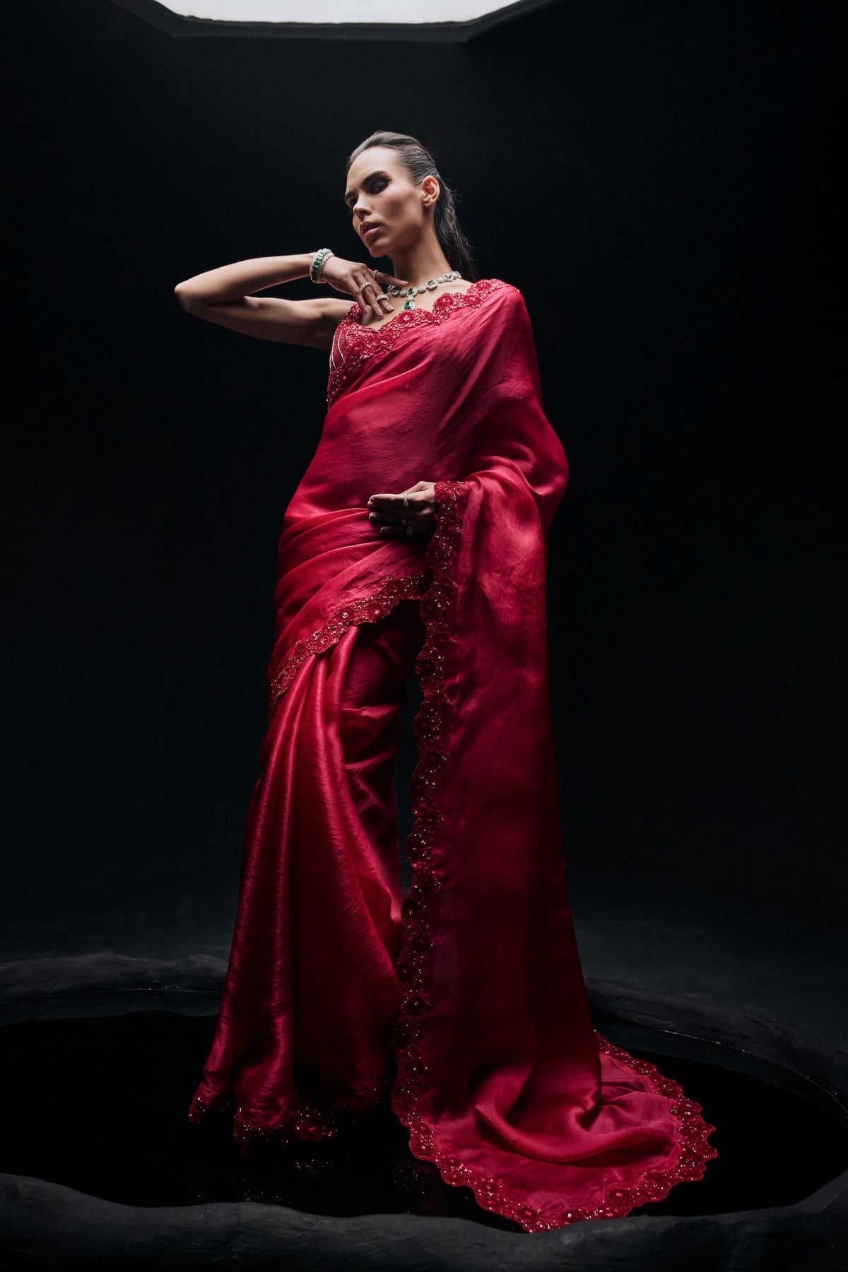 Red Organza Appliqué Saree