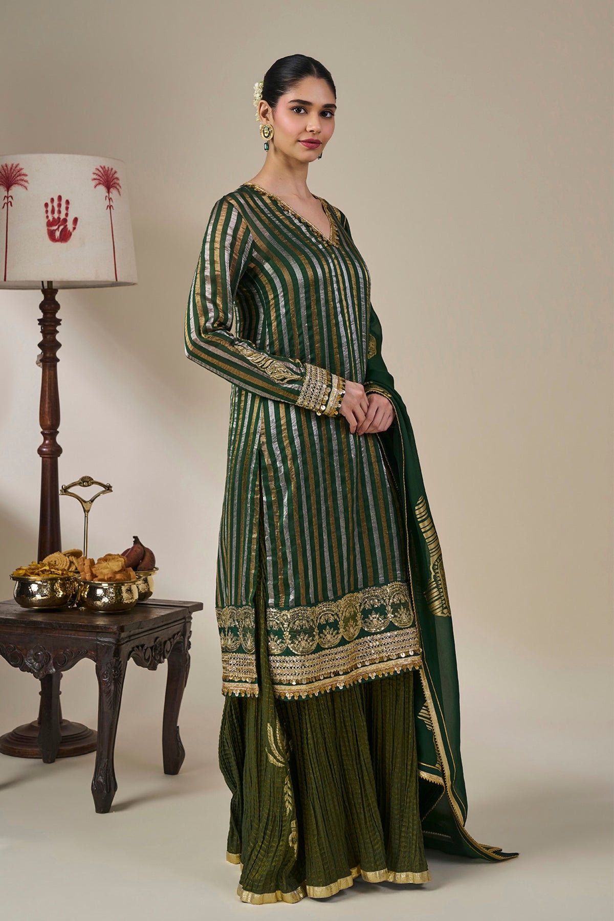 Green Kera Palm kurta Set