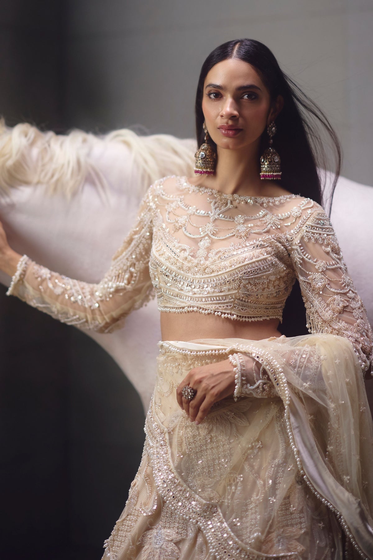 Ivory Embroidered Floral Lehenga Set