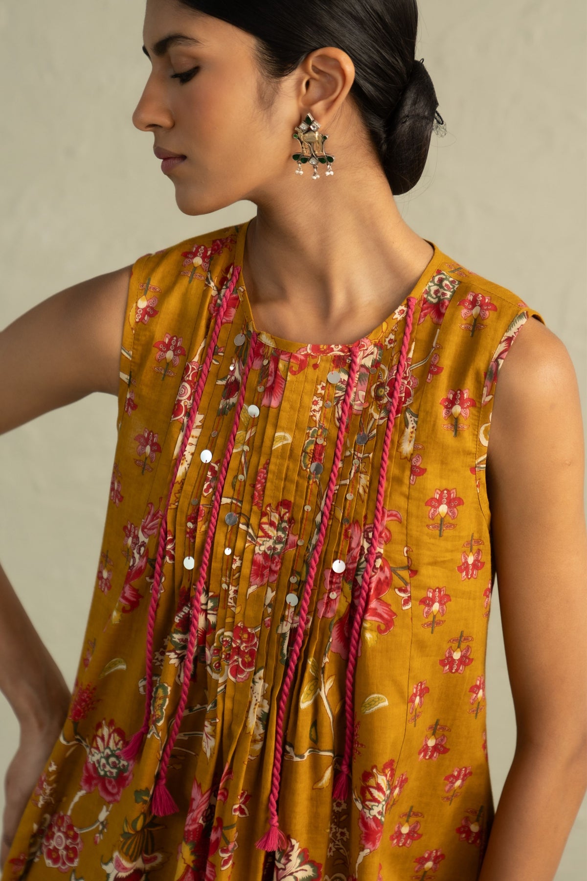 Mustard Sleeveless Kurta Set