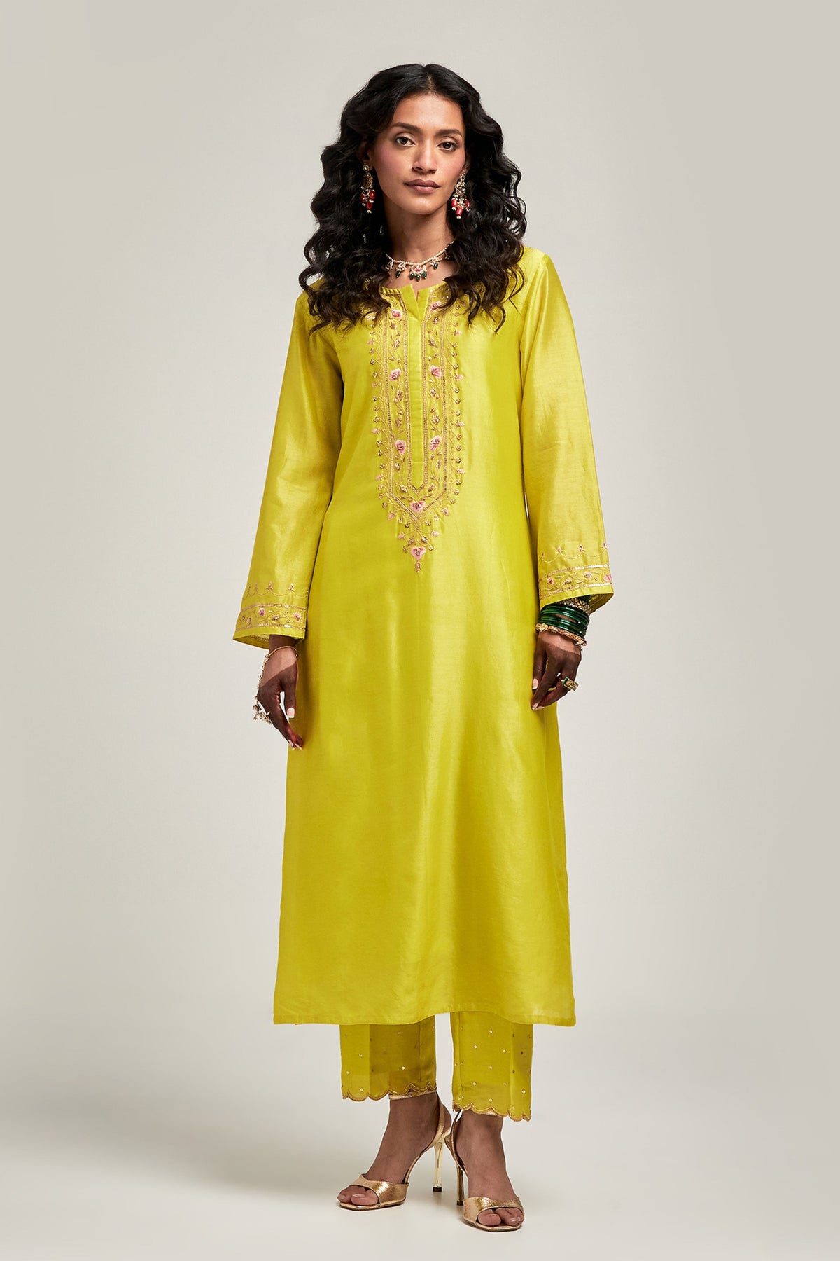 Lime Embroidered Kurta Set
