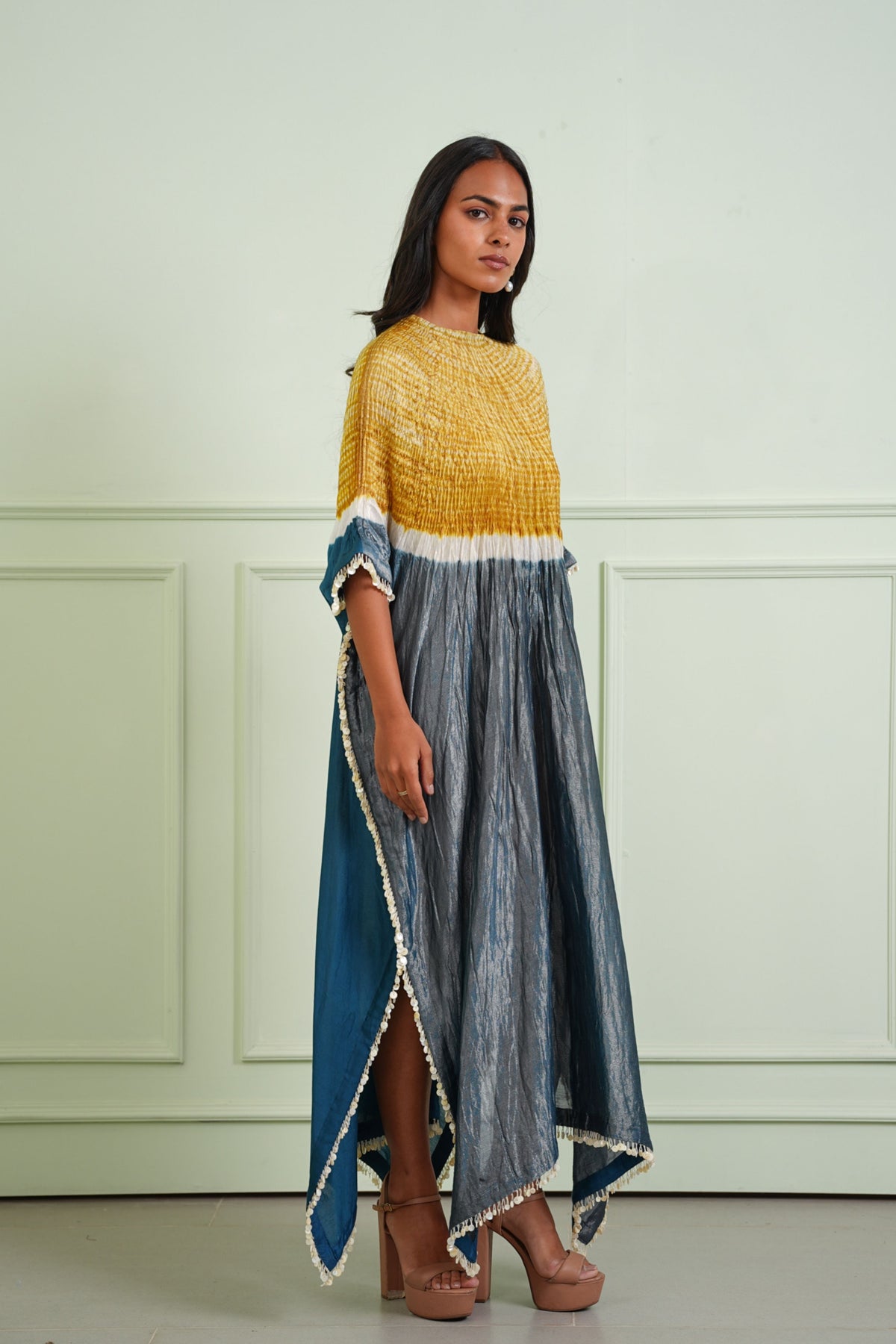 Teal Shibori Tissue Kaftan