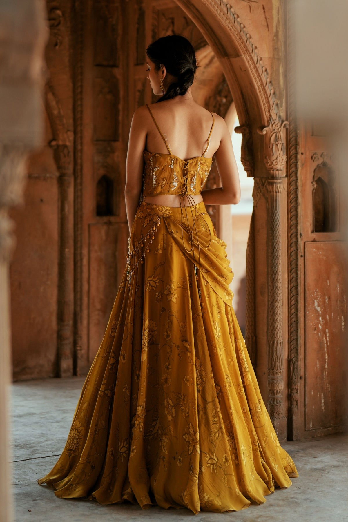 Gold Floral Embroidered Lehenga Set