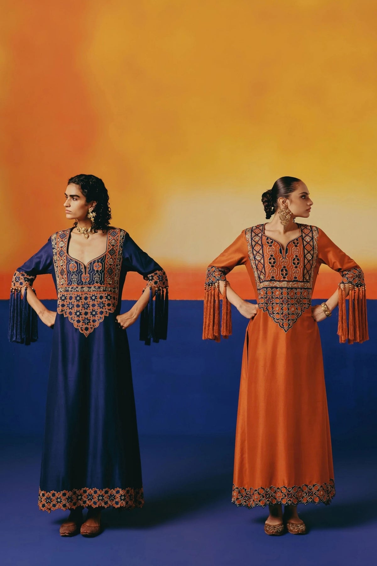 Orange Jaal Long Kurta Set