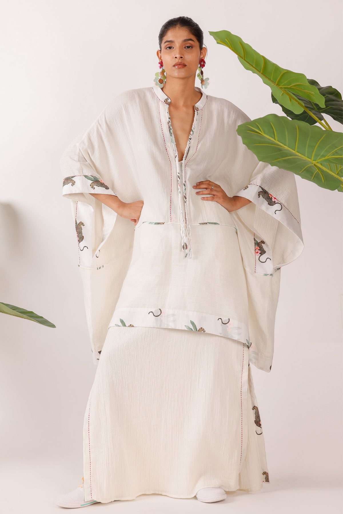 Ivory Cotton Crush Kaftan Set