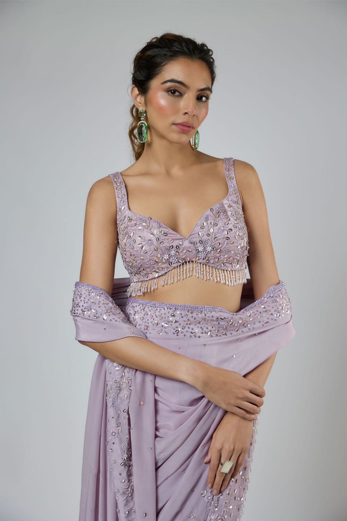 Lilac Heavy Draped Saree Set