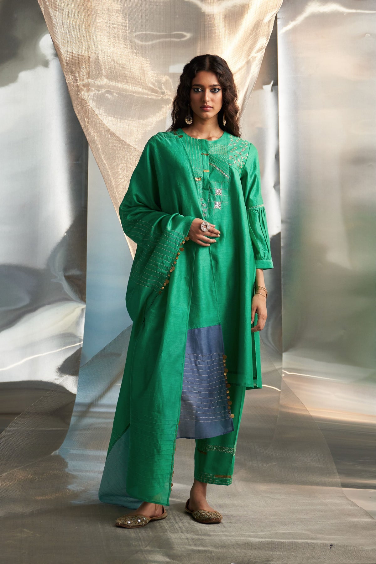 Green Kurta With Heavy Booti Set