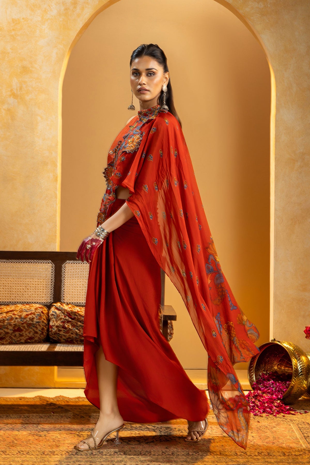 Rangtara Applique Pre-Stitched Saree Set