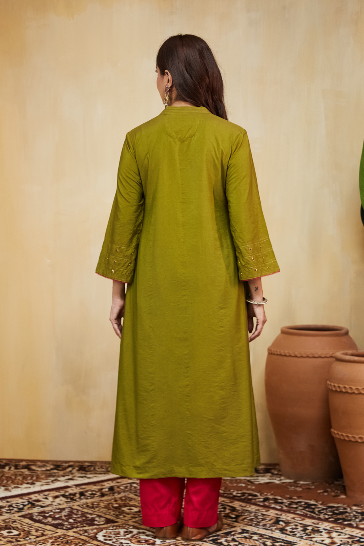 Olive Cotton Silk Samara Kurta Set