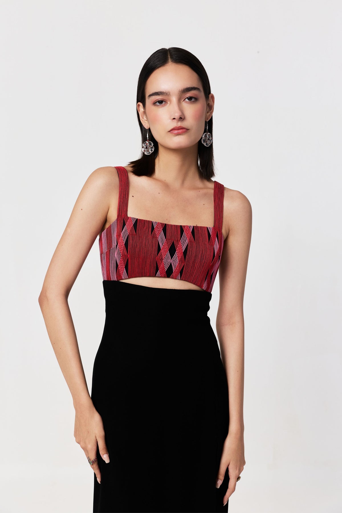 Entwined Red Corded Yoke Dress