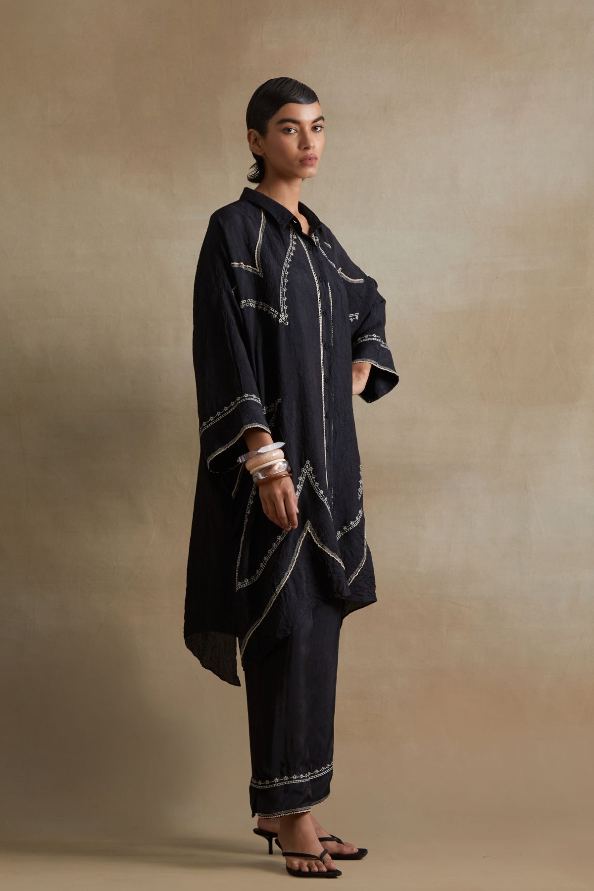 Black Stylized Embroidered Kaftan Set