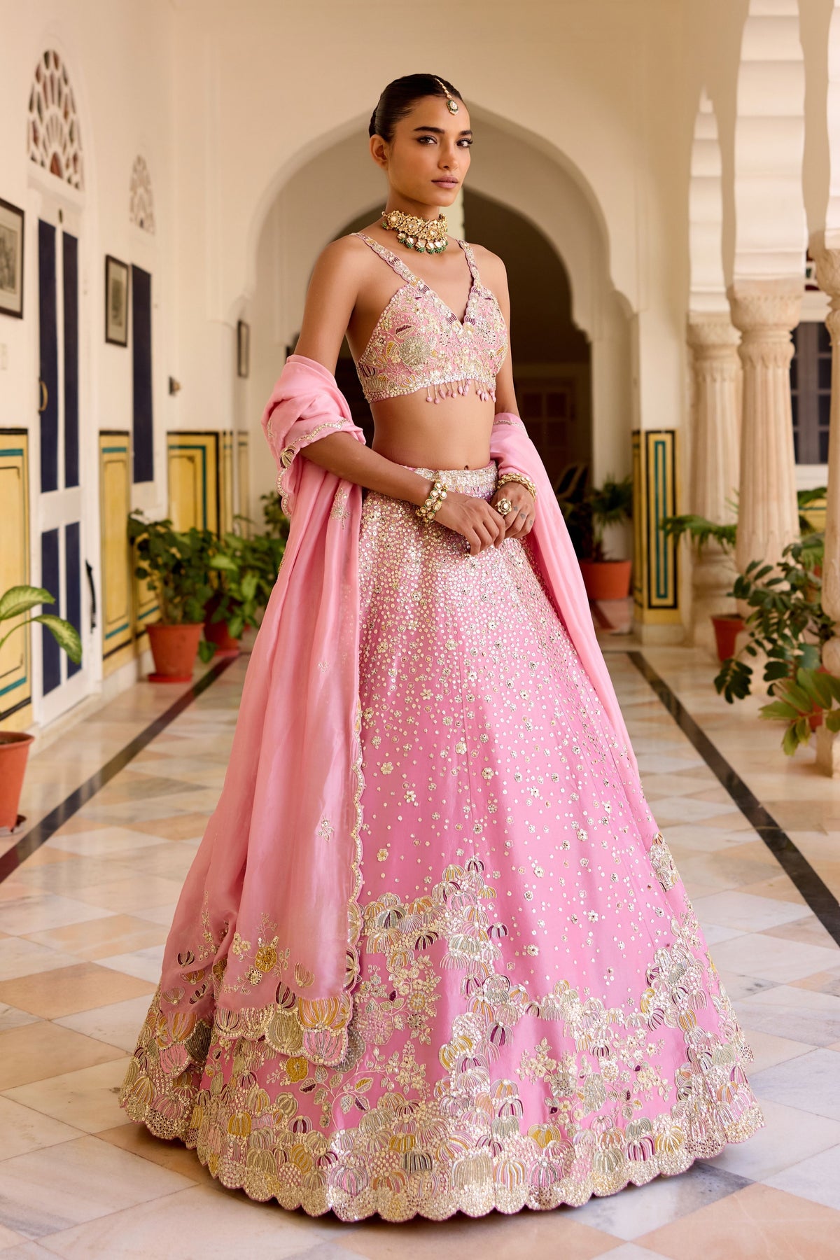 Rosaline Pink Tissue Lehenga Set