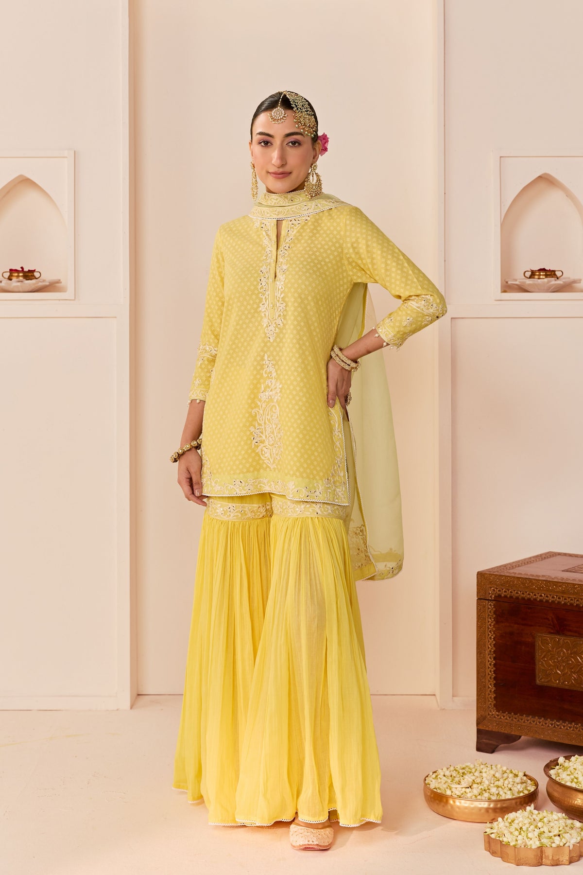 Yasmeen Lemon Yellow Sharara Set