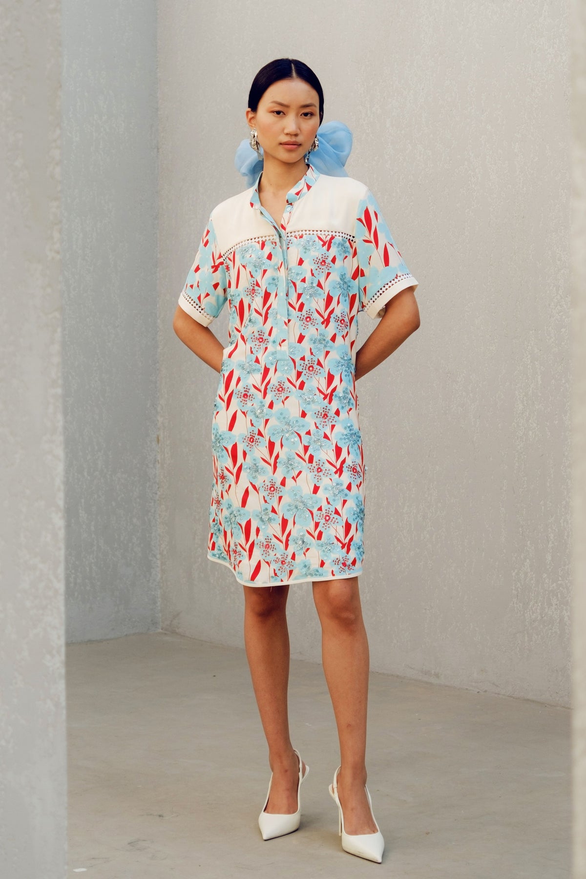 White Print Play Shirt Dress