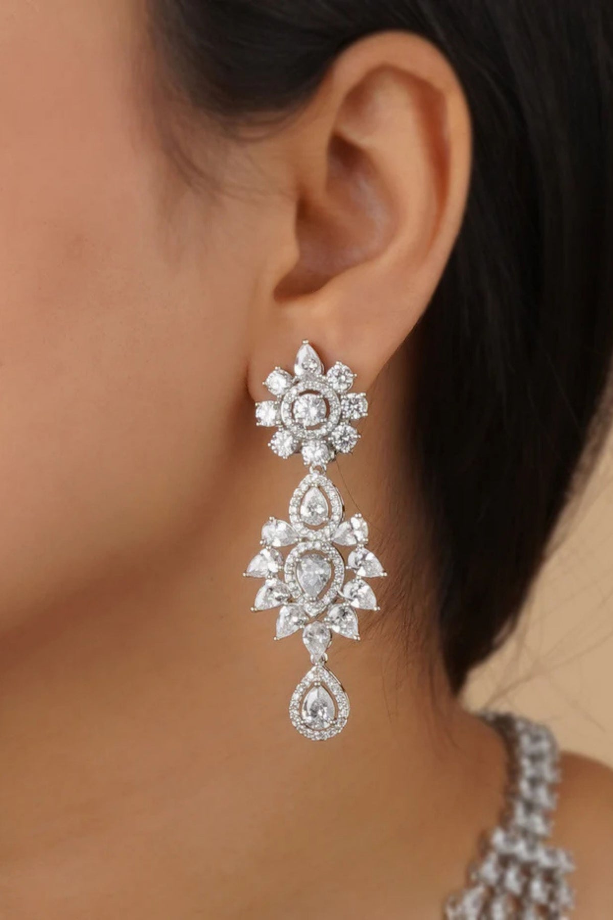 White Faux Diamond Necklace Set