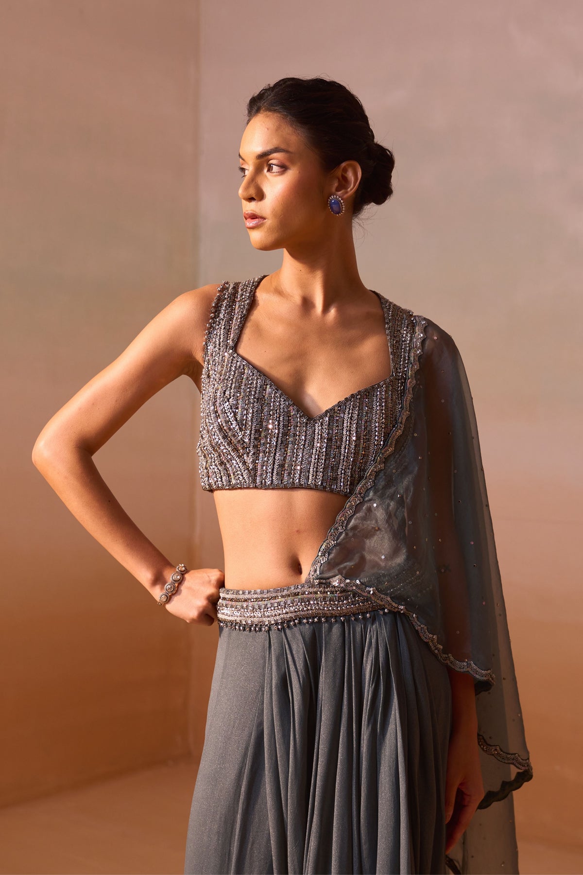 Grey Shimmer Draped Saree