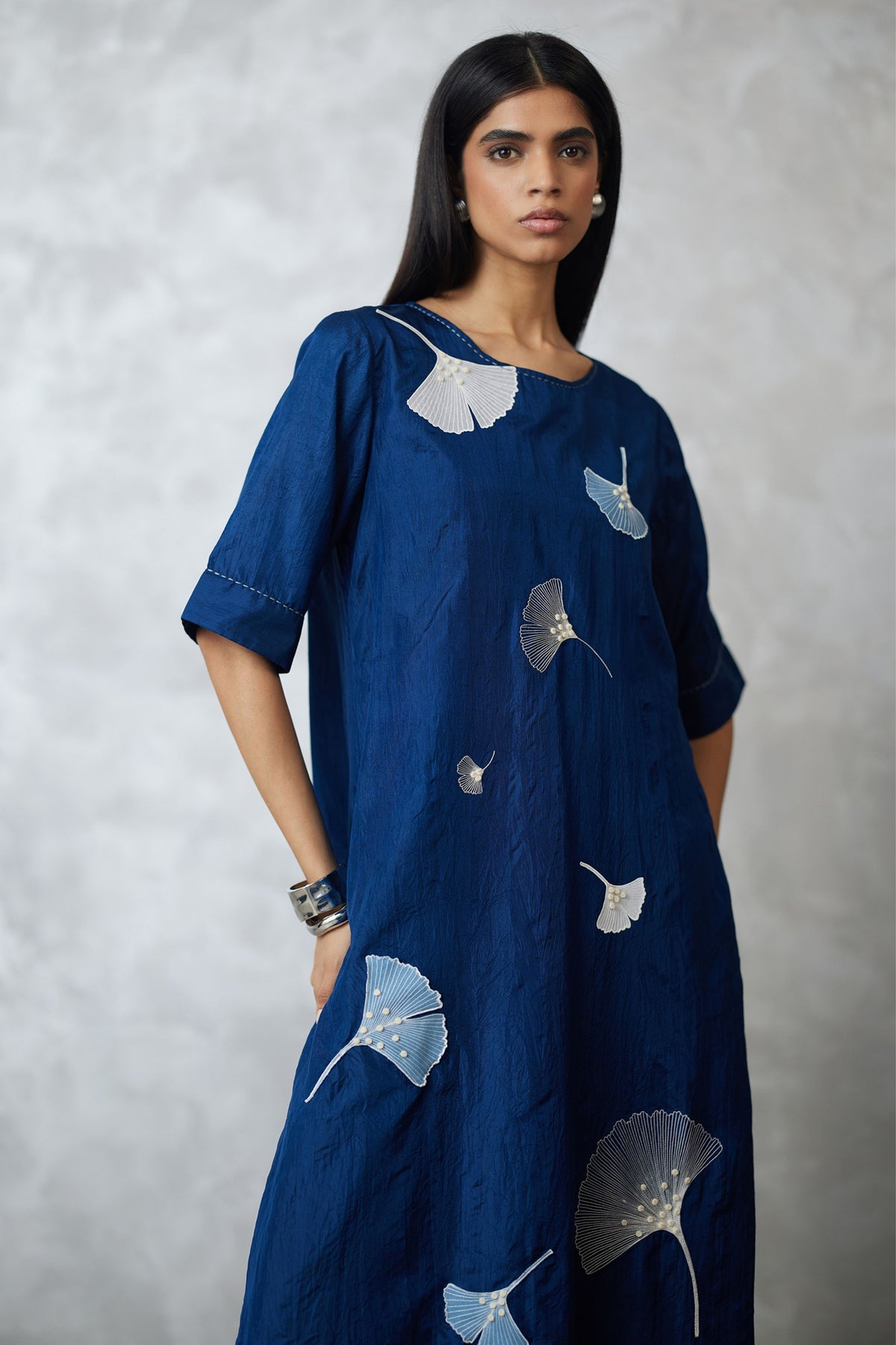 Indigo Ginkgo Silk Kurta